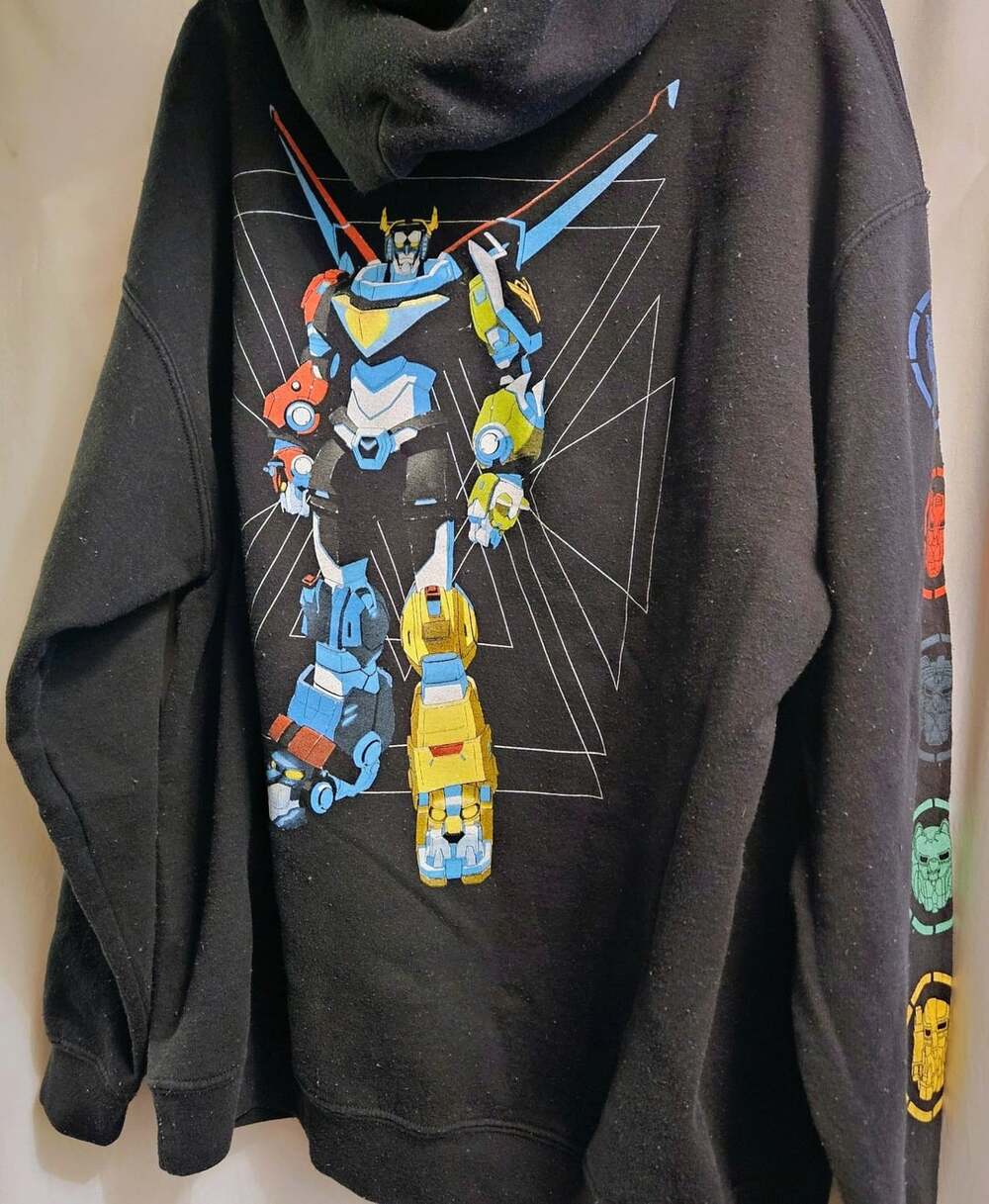 Voltron Graphic Hoodie Size L Black Legendary Defender Anime Sweatshirt